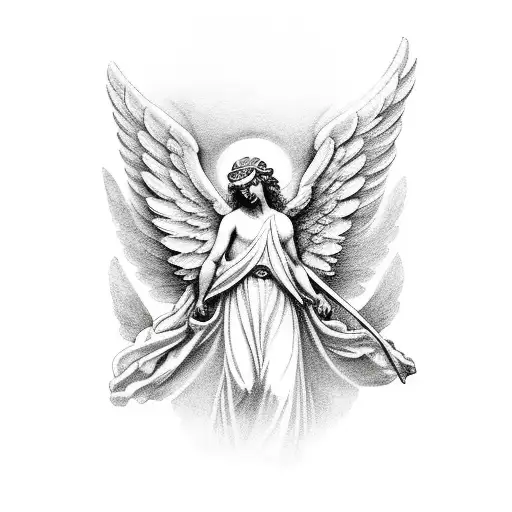 Roman Greek angel with wings forearm  tattoo design idea