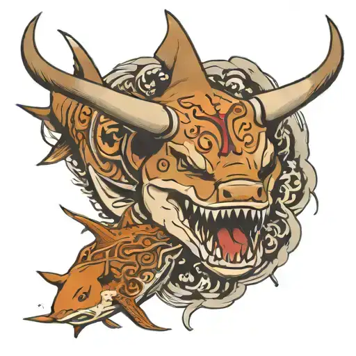 a bull shark with the body of a bull shark with the head of a longhorn bull tattoo design idea