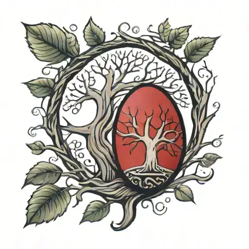 tree of life with a rugby ball upright tattoo design idea