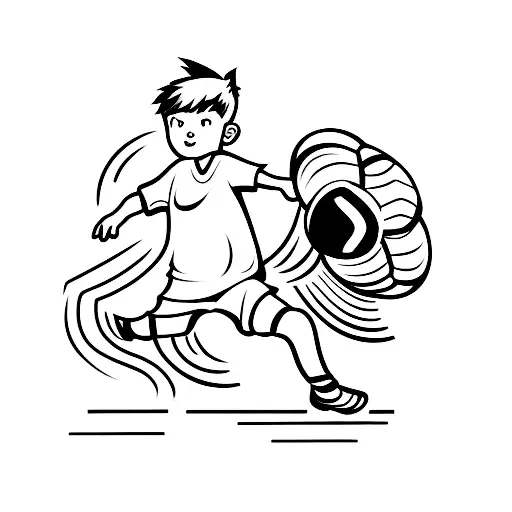 a minimalist tattoo of a little boy playing soccer only creating the outline without background tattoo design idea