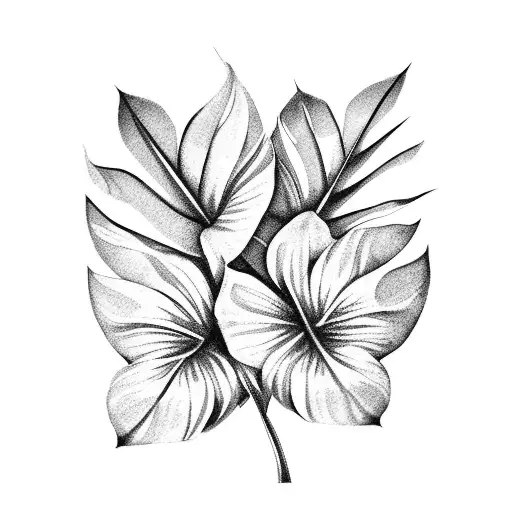 tropical flowers palm leaves tattoo design idea