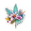 tropical flowers palm tree tattoo design idea