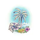 tropical flowers palm tree tattoo design idea
