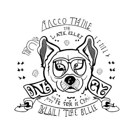 AN ARCH MADE WITH THE WORDS: MARLEY COCO BONNIE CHELSEA, AND A PAW IN THE MIDDLE tattoo design idea