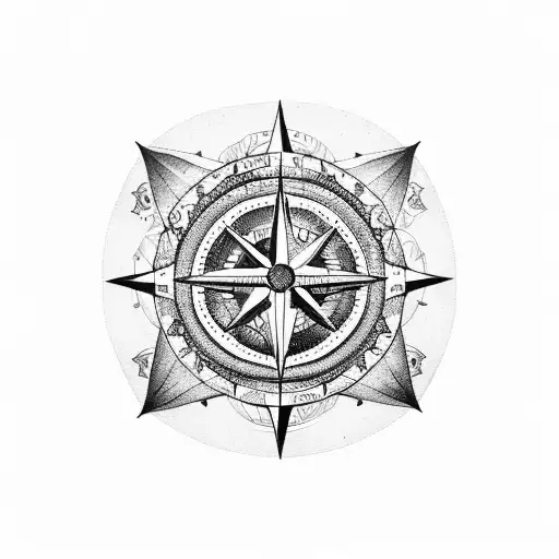 lion with titanic compass rose tattoo design idea