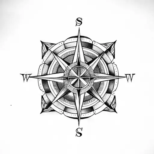 lion and compass rose tattoo design idea