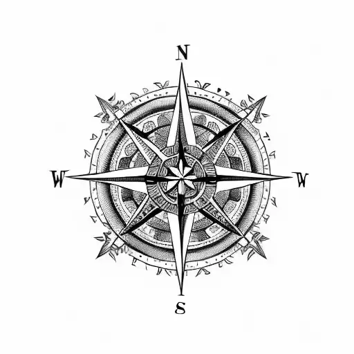 lion and compass rose tattoo design idea