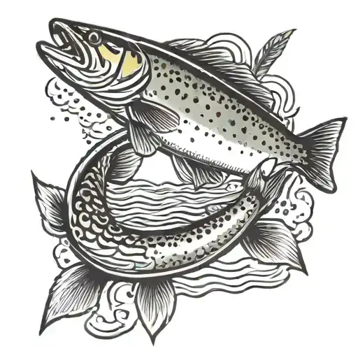 trout, beer, paddleboard tattoo design idea