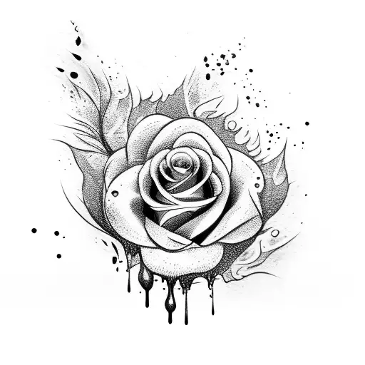 Dagger and roses with dripping paint streaks tattoo design idea