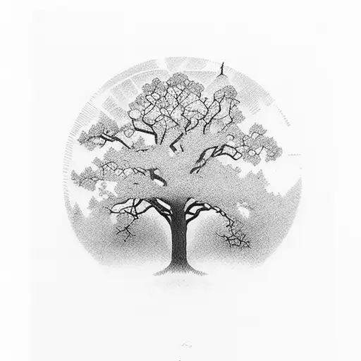 oak tree with a movado watch at the base tattoo design idea