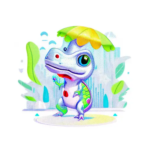 tiny dino with thumb up line only tattoo design idea