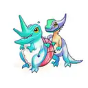 tiny dino with thumb up line only tattoo design idea