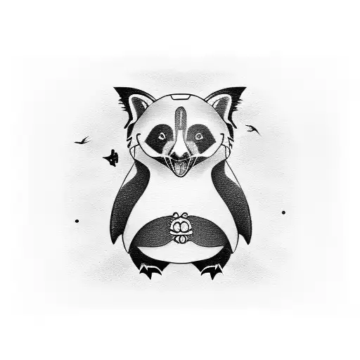 a red panda playing with a penguin tattoo design idea