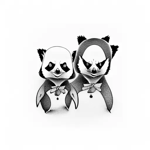 a red panda and a penguin playing together tattoo design idea