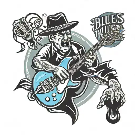 BLUES MUSIC LOGO AND ELECTRIC  GUITAR tattoo design idea