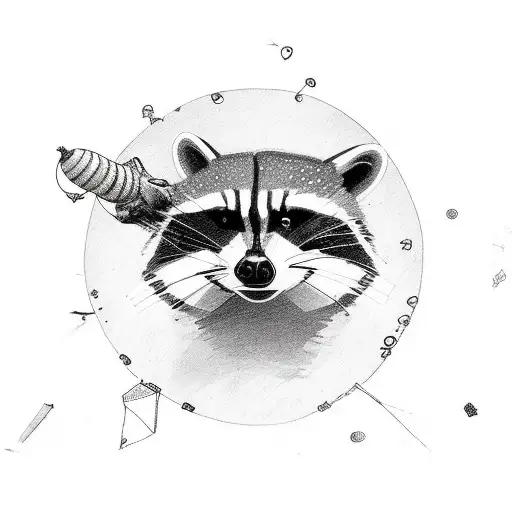 un racoon avec un colibri et un dodo qui voyagent ensemble tattoo design idea