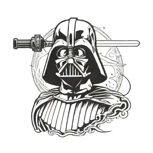 A minimalist silhouette of Darth Vader holding a lightsaber tattoo design idea