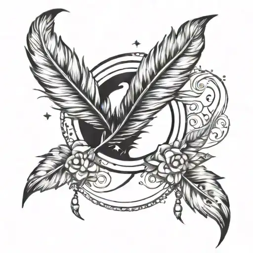 stars moon feather infinity tattoo design idea