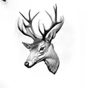 elk head half black and white marble half color with plants tattoo design idea