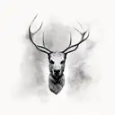 elk head half black and white marble half color with plants tattoo design idea