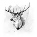 elk head half black and white marble half color with plants tattoo design idea