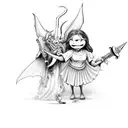 devil hitting a angel with a bong tattoo design idea