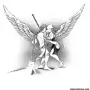 devil hitting a angel with a bong tattoo design idea