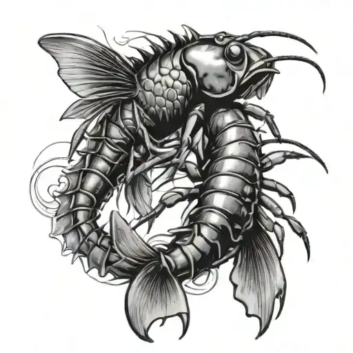 2 fish crayfish sea tattoo design idea