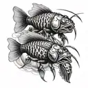 2 fish crayfish sea tattoo design idea
