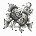 2 fish zodiac sign light bulb sea and sun tattoo design idea
