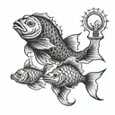 2 fish zodiac sign light bulb sea and sun tattoo design idea