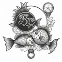 2 fish zodiac sign light bulb sea and sun tattoo design idea