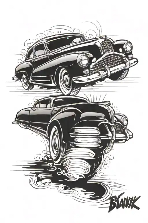 A sleek and shiny vintage car being polished to perfection tattoo design idea