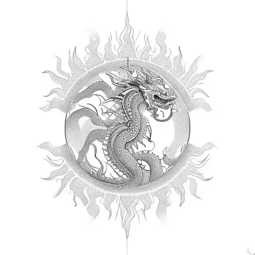 A graceful sun with intricate dragon scales tattoo design idea