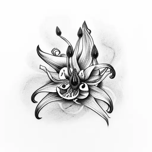 A black-grey tattoo of spider lillies blooming under a starry night sky tattoo design idea