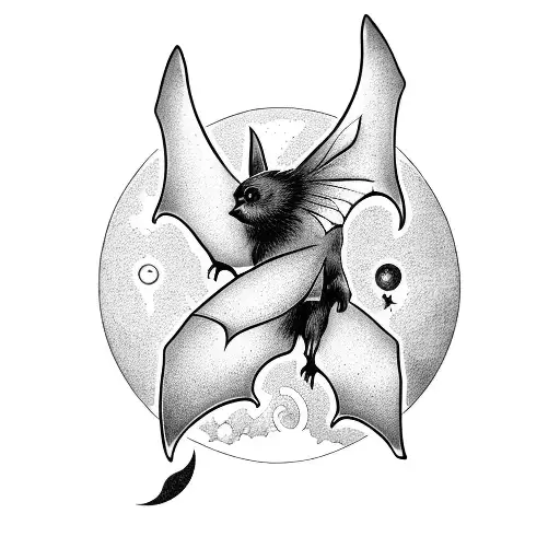 gothic crescent moon and bats tattoo design idea