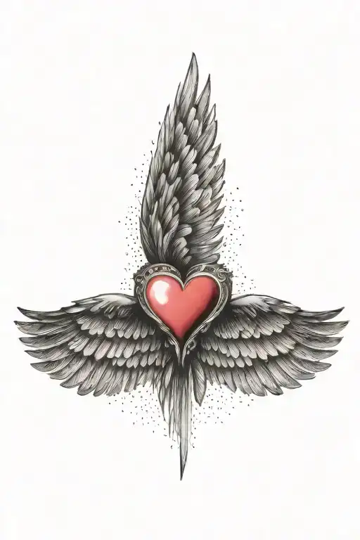 A pair of angel wings with a heart in the center, representing the everlasting presence of your father in your heart tattoo design idea