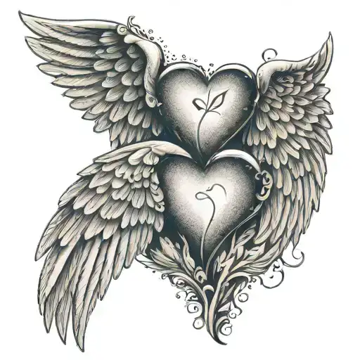 A pair of angel wings with a heart in the center, representing the everlasting presence of your father in your heart tattoo design idea