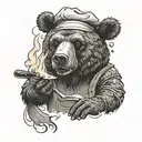 A badass bear chef cooking up a storm with a knife in hand, surrounded by flames and smoke tattoo design idea