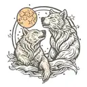Bear and wolf howling at the moon tattoo design idea