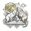 Bear and wolf howling at the moon tattoo design idea