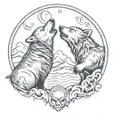 Bear and wolf howling at the moon tattoo design idea