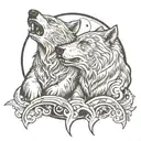 Bear and wolf howling at the moon tattoo design idea
