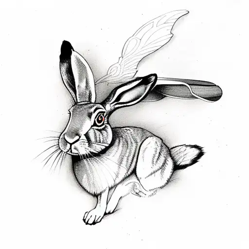 hare with wings fly tattoo design idea