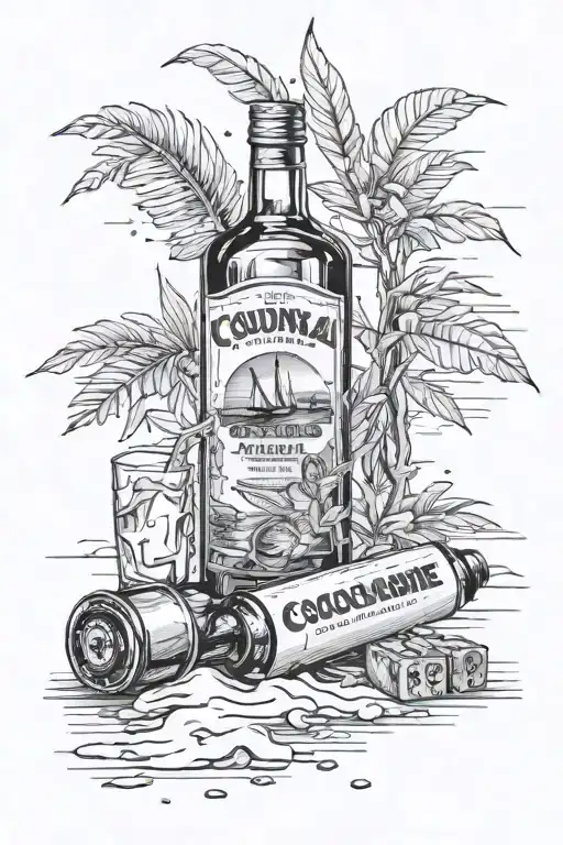 line of cocaine and a bottle of vodka   tattoo design idea