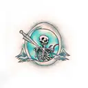skeleton peeking around the corner  tattoo design idea
