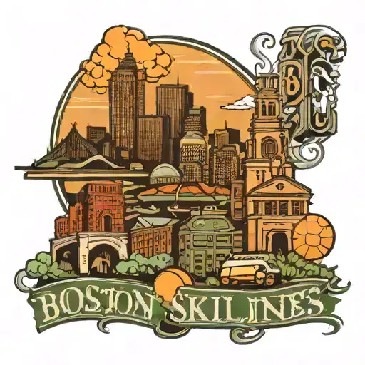 boston skyline with Boston sports teams tattoo design idea