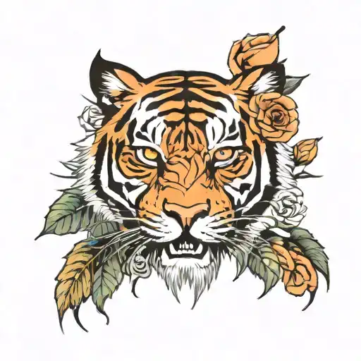 Eye + Tiger+ roses blooming tattoo design idea