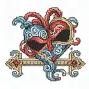 cross stitch x's heart pattern with red blue and purple watercolor tattoo design idea