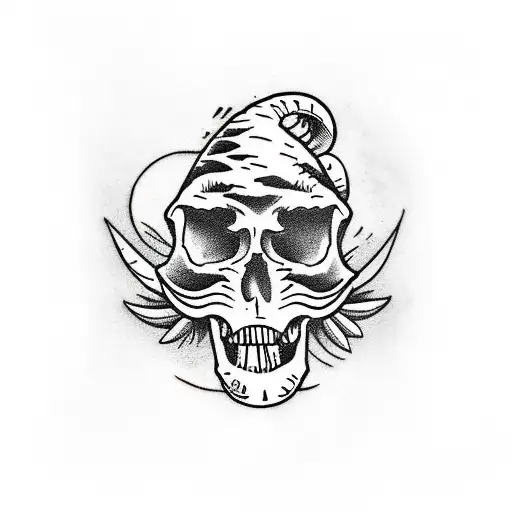 fern with dinosaur skull tattoo design idea